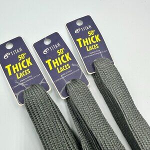 3/$30 Titan Thick Shoe Laces Grey 50 Inch Flat Wide Replacement Lot Of 3 Pairs